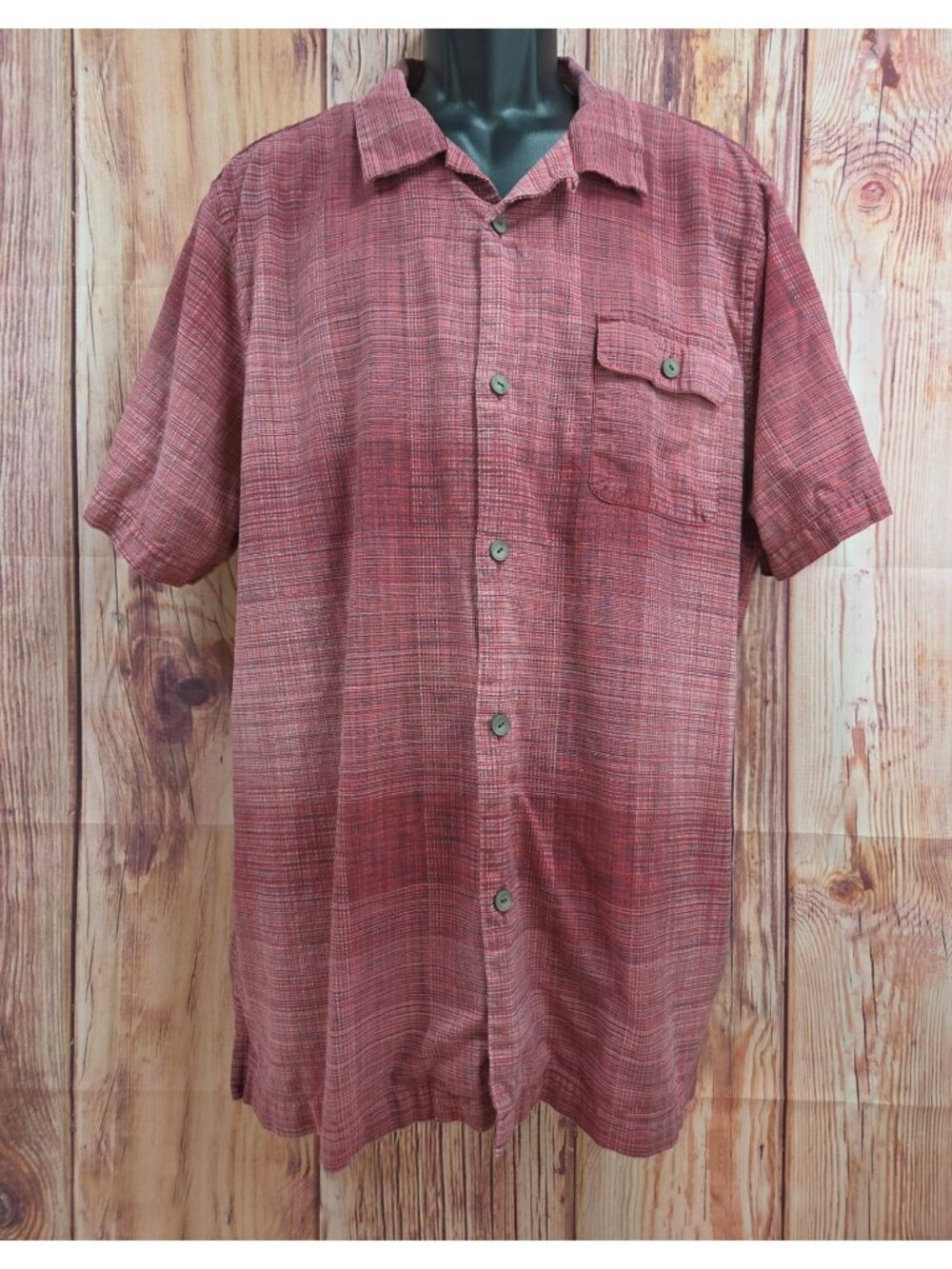 Tommy Bahama Mens Red Plaid Silk Blend S/S Shirt Large
